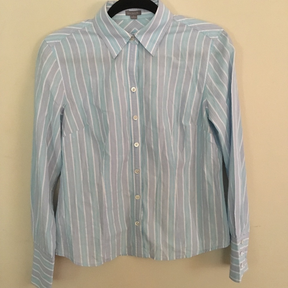 Blue Striped Ann Taylor Button-Up Blouse